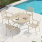 Hearth and Haven 5-Piece Outdoor Metal Dining Set with Stackable Chairs and Round Slatted Table in Sandstone, , large