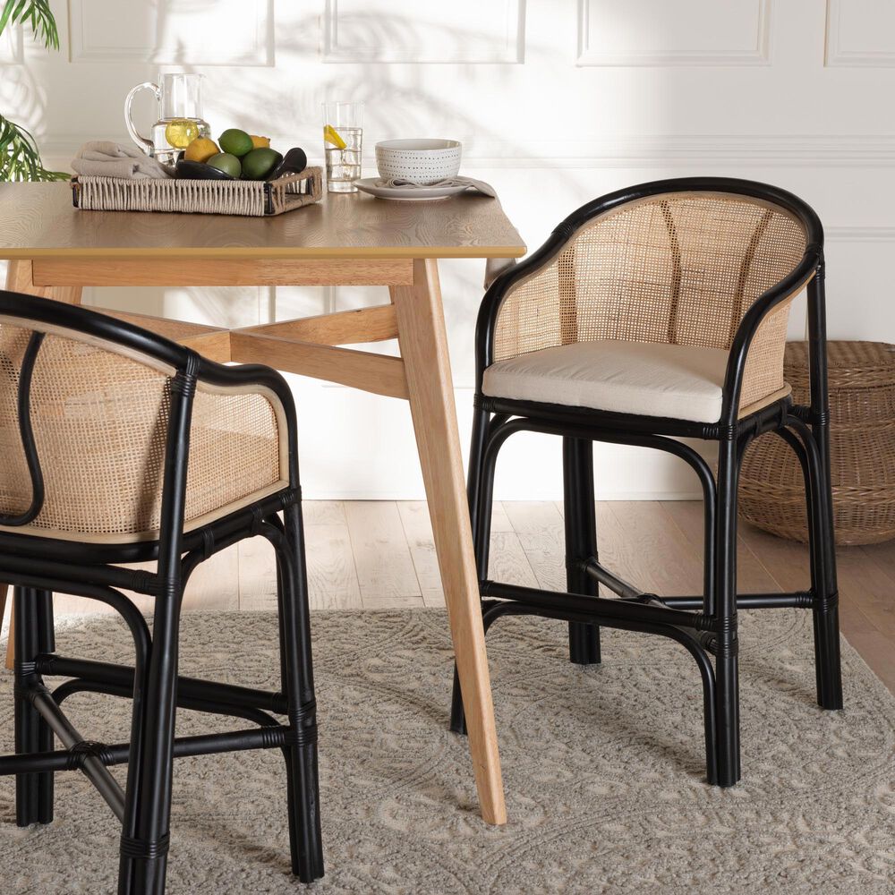 Baxton Studio Miranda Counter Stool in Black and Natural Brown, , large