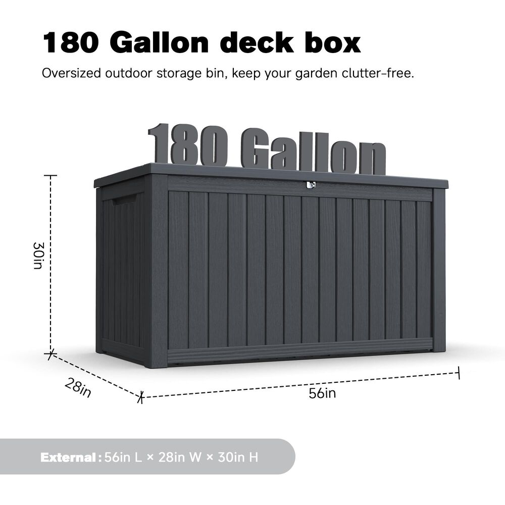 Hearth and Haven 180-Gallon Outdoor Plastic Deck Box in Black, , large