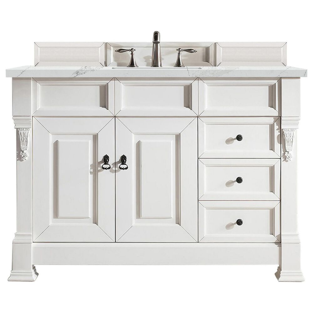 James Martin Vanities Brookfield 48" Single Bathroom Vanity in Bright White with 3 cm Ethereal Noctis Quartz Top and Rectangle Sink, , large