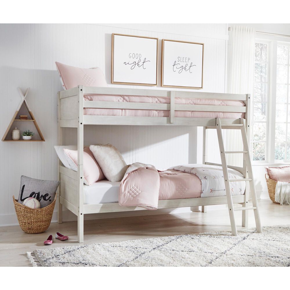 Ashley Robbinsdale Twin over Twin Bunk Bed with Ladder in Antique White, , large
