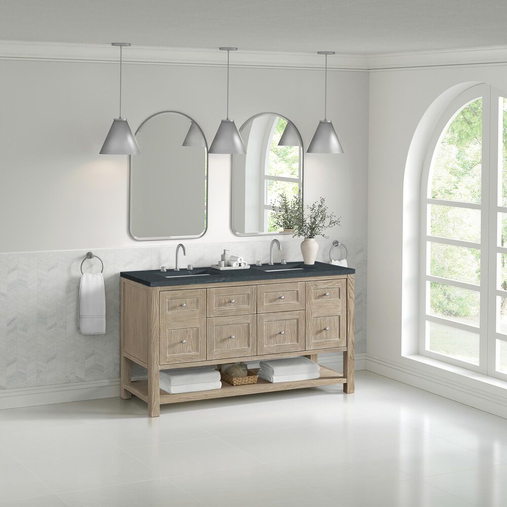 James Martin Vanities Breckenridge 60&quot; Double Bathroom Vanity in Whitewashed Oak with 3 cm Charcoal Soapstone Quartz Top and Rectangular Sinks, , large