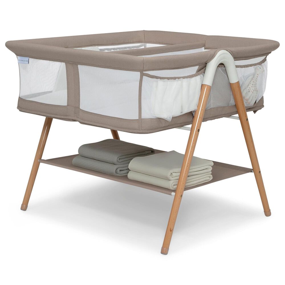 Delta Children Bondi Beechwood Twin Bassinet in Tan, , large