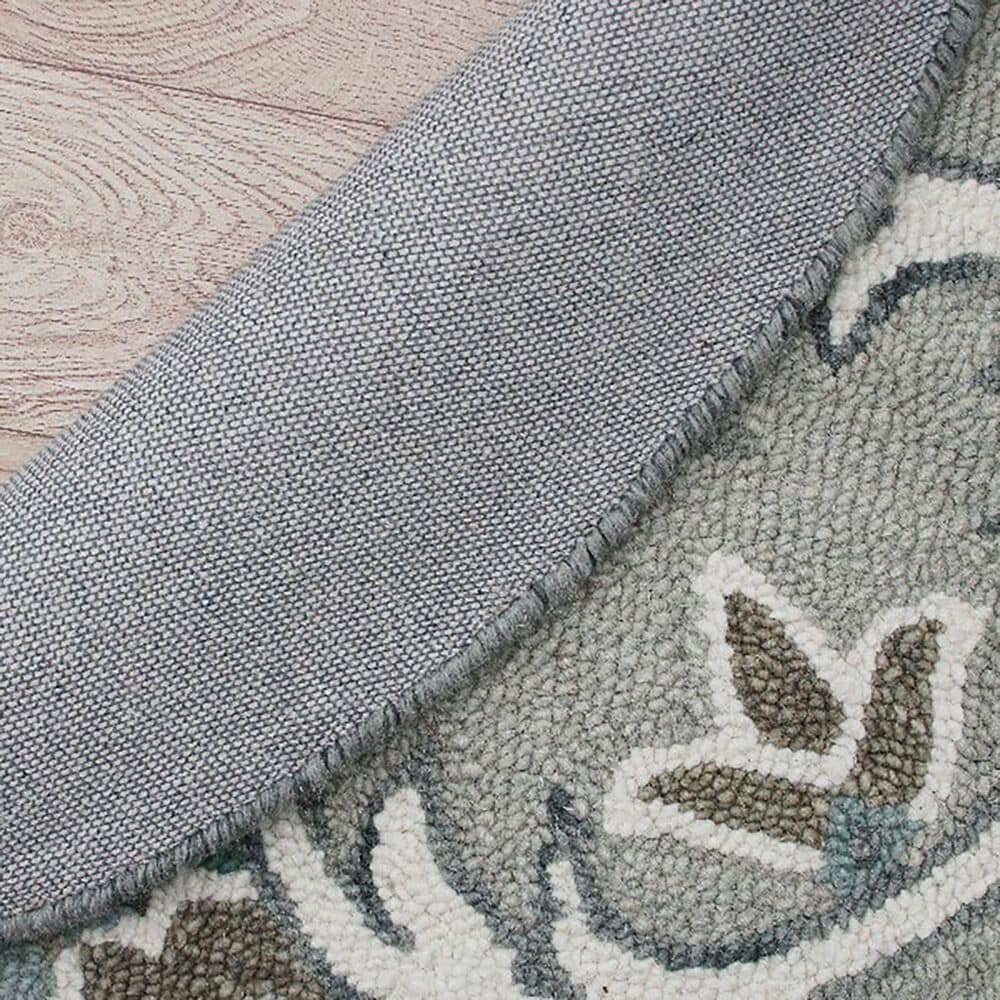 L&amp;R Resources Sinuous Floral Filigree 4&#39; Round Taupe, Gray and Blue Area Rug, , large