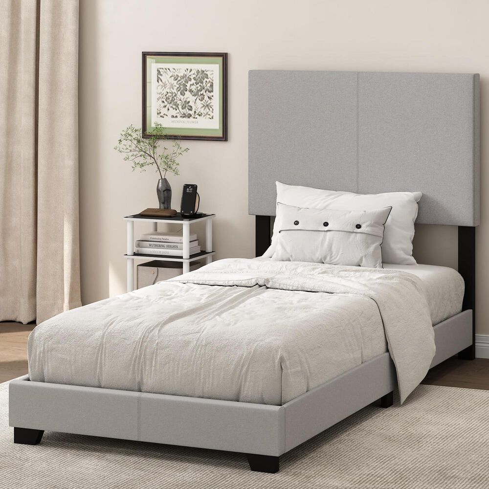 HOMLUX Pessac Twin XL Fabric Upholstered Panel Bed Frame in Glacier, , large