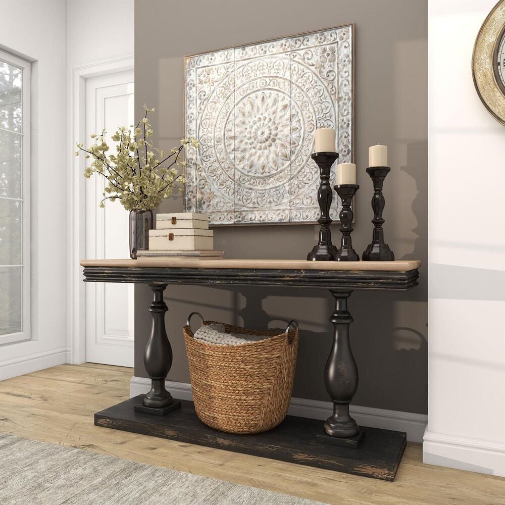 Maple and Jade 36&quot; x 36&quot; Square Embossed Floral Home Wall Decor in Weathered Gray and Dark Silver, , large