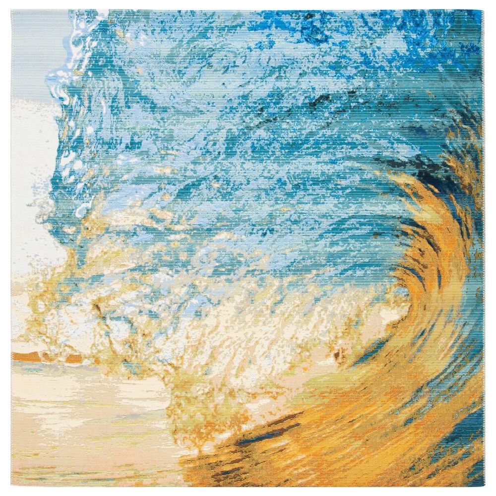 Safavieh Barbados Tropical Wave 6"6" Square Blue and Gold Indoor/Outdoor Area Rug, , large
