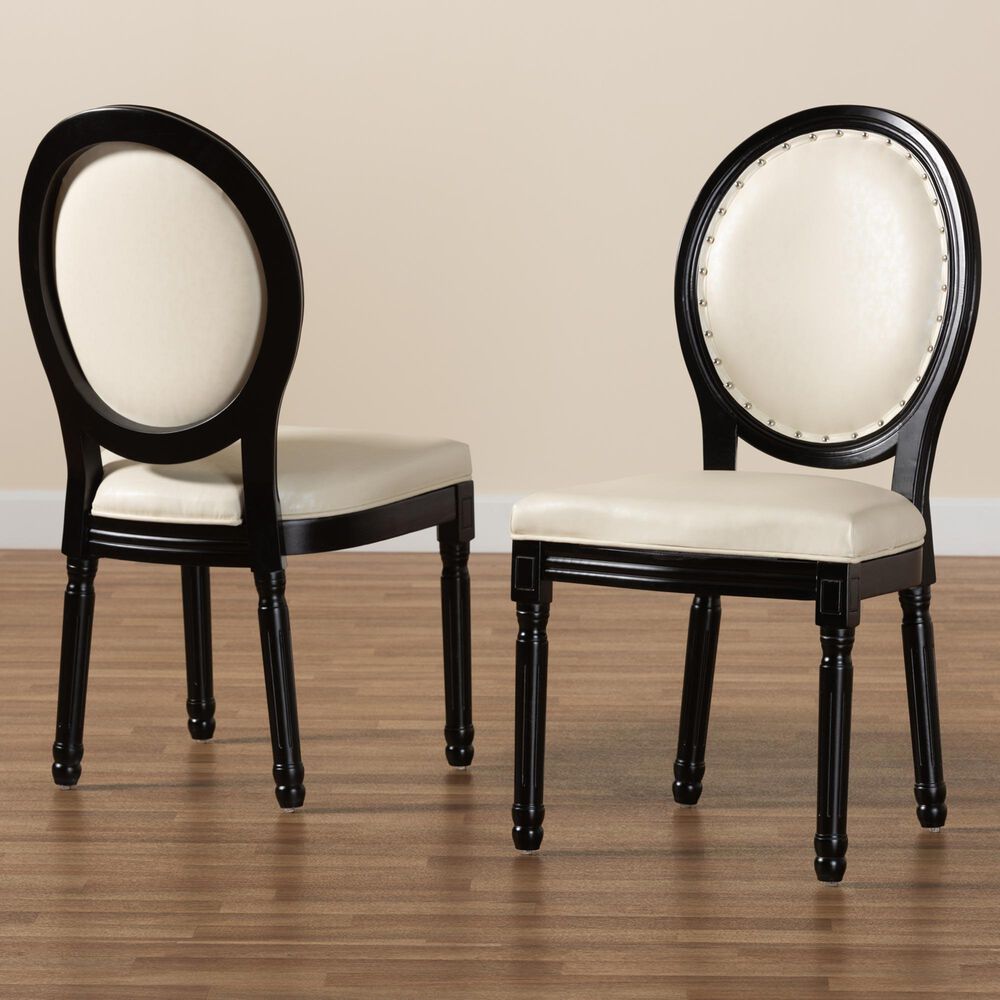 Baxton Studio Louis Side Chair with Beige Cushion in Black (Set of 2), , large