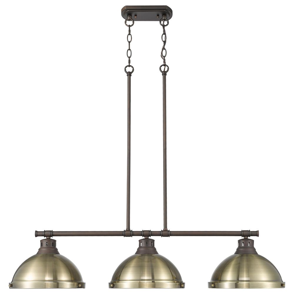 Golden Lighting Duncan 3-Light Pendant with Aged Brass Shade in Rubbed Bronze, , large
