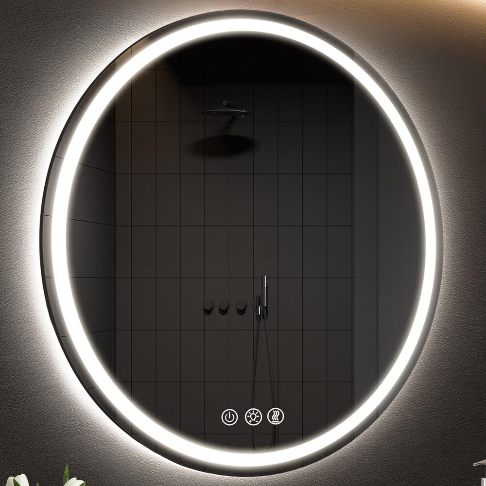 HOMLUX 32" Round LED Bathroom Makeup Mirror in Silver, , large