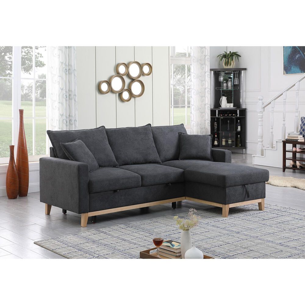 HOMLUX 84.25"W Reversible Sleeper Sectional Sofa with Storage Chaise and Pillows, in Dark Grey, , large