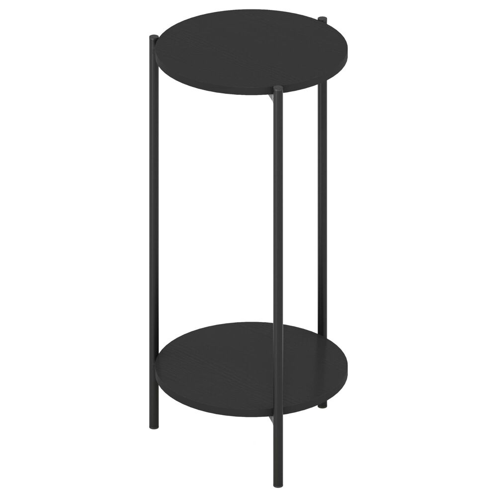 HOMLUX 2-Tier Modern Tall Round Side End Table with Sturdy Metal Leg in Americano and Black, , large