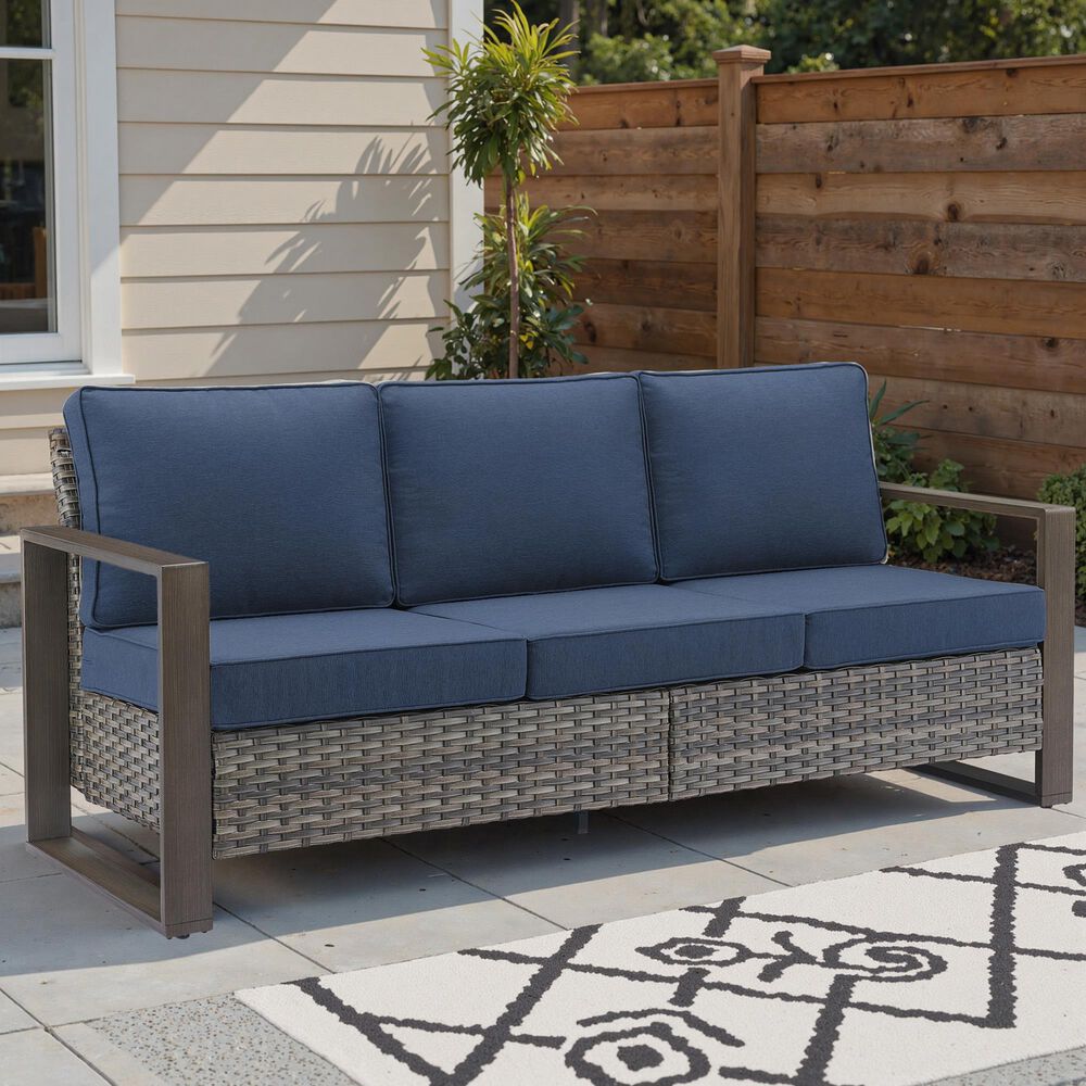 Sunwell Garden Patio Sofa with Gray Wicker in Gray, , large
