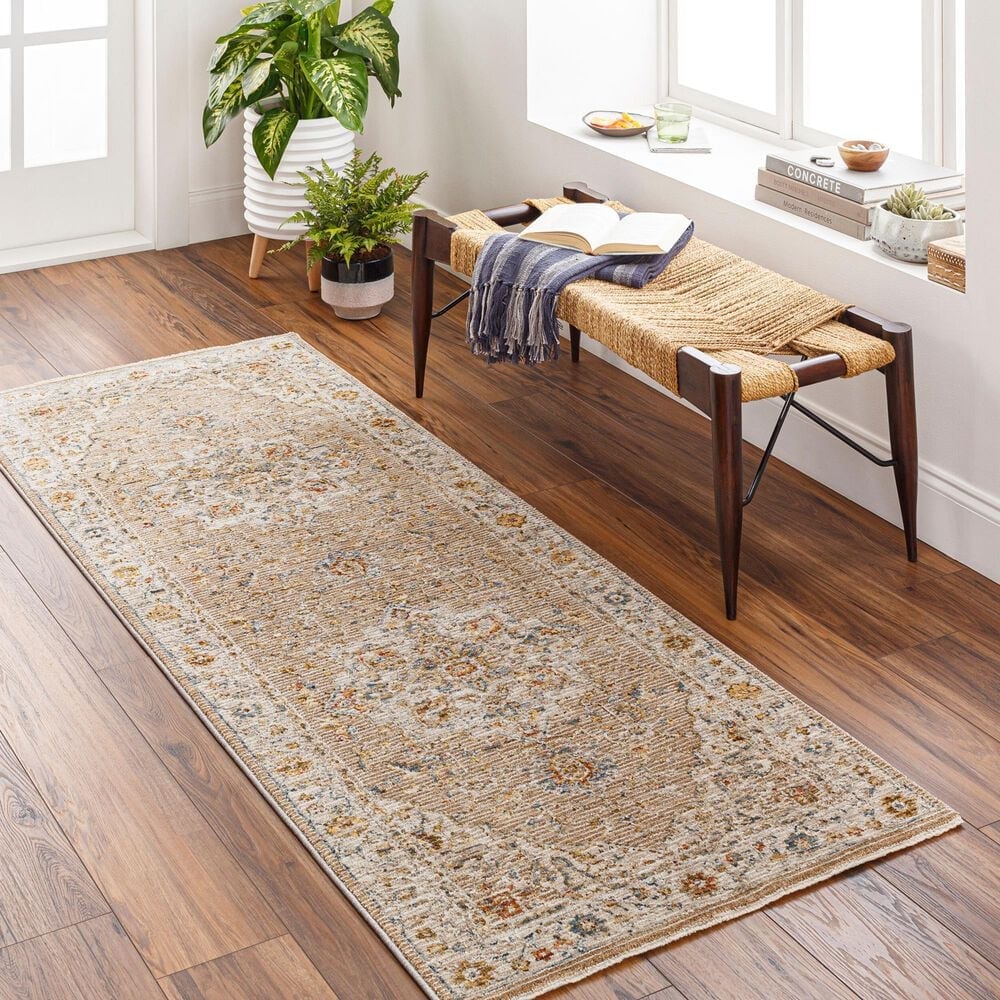 Surya Reina Tan, Light Gray, Medium Gray, Cream, Light Brown, Denim, Rust and Mustard 2&#39;7&quot; x 7&#39;3&quot; Runner, , large