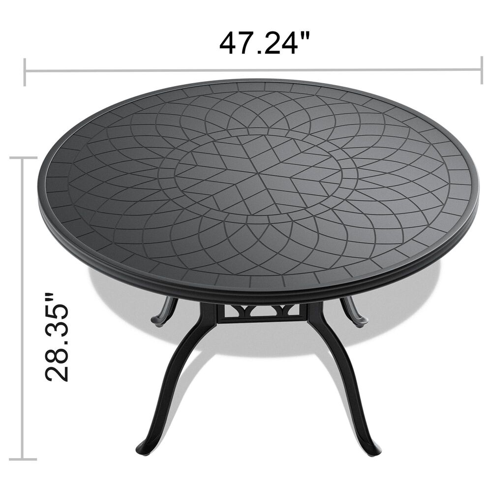 Hearth and Haven Outdoor Aluminum Dining Table with Round Table Top and Carved Texture, Black, , large