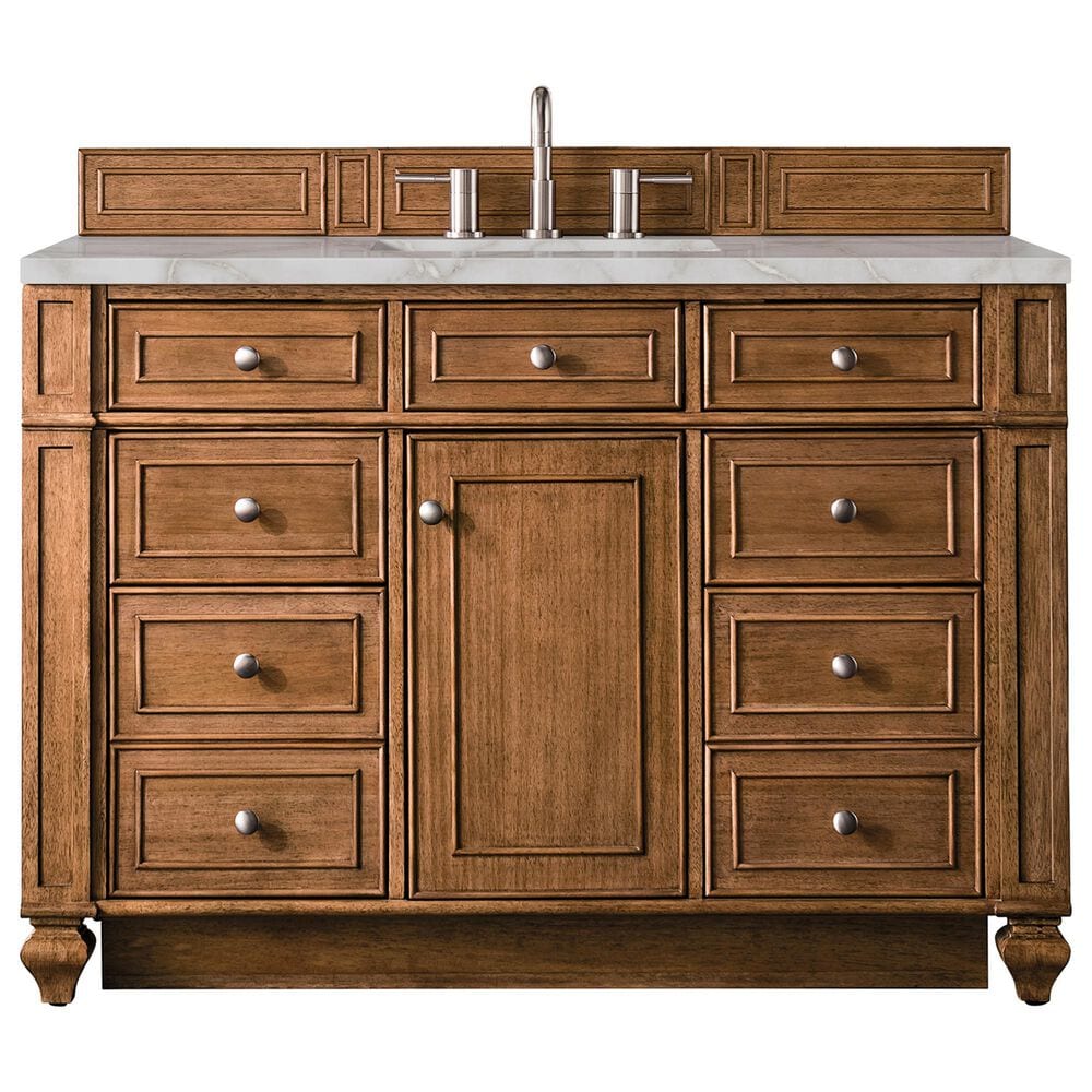 James Martin Vanities Bristol 48" Single Bathroom Vanity in Saddle Brown with 3 cm Victorian Silver Quartz Top and Rectangular Sink, , large