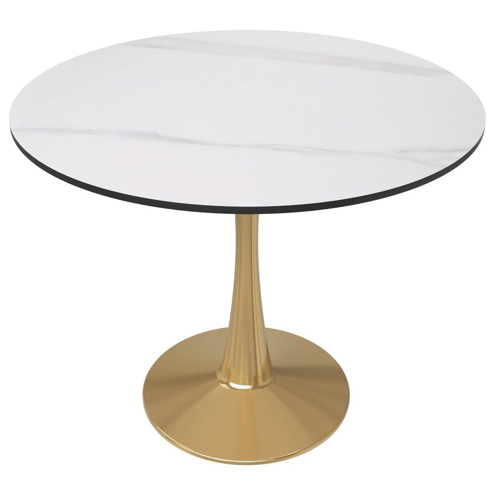 Leisuremod Leisuremod Bristol 35 round dining table Gold base with White Sintered stone Top, , large
