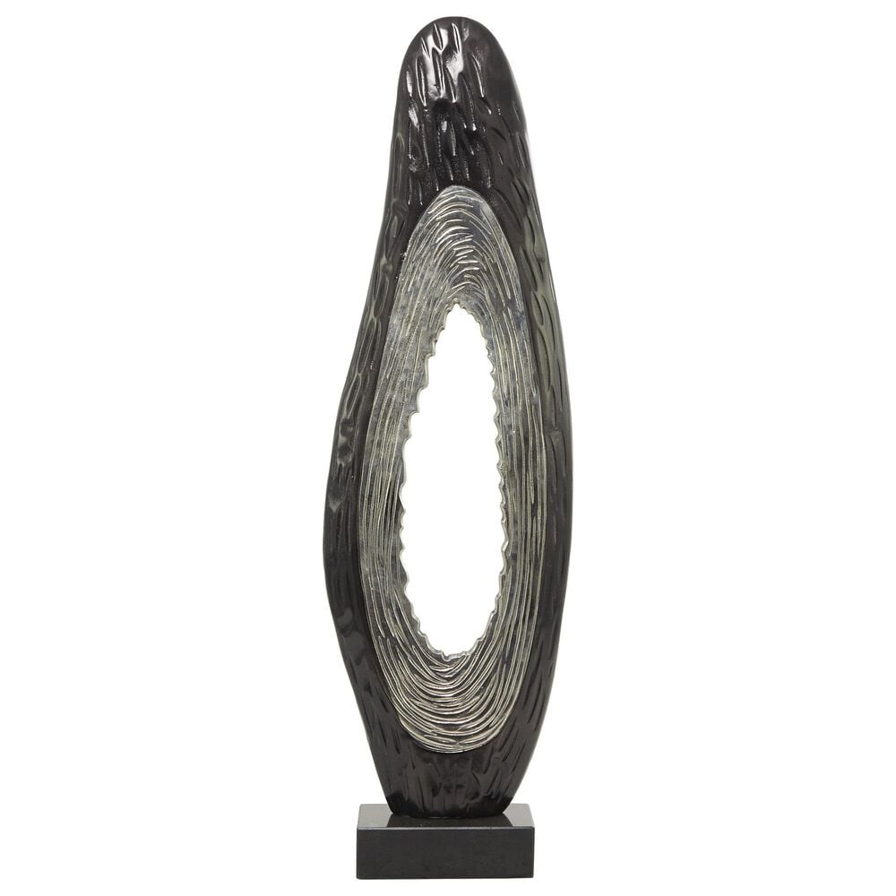 Maple and Jade Abstract Teardrop Decorative Sculpture in Satin Black and Silver, , large