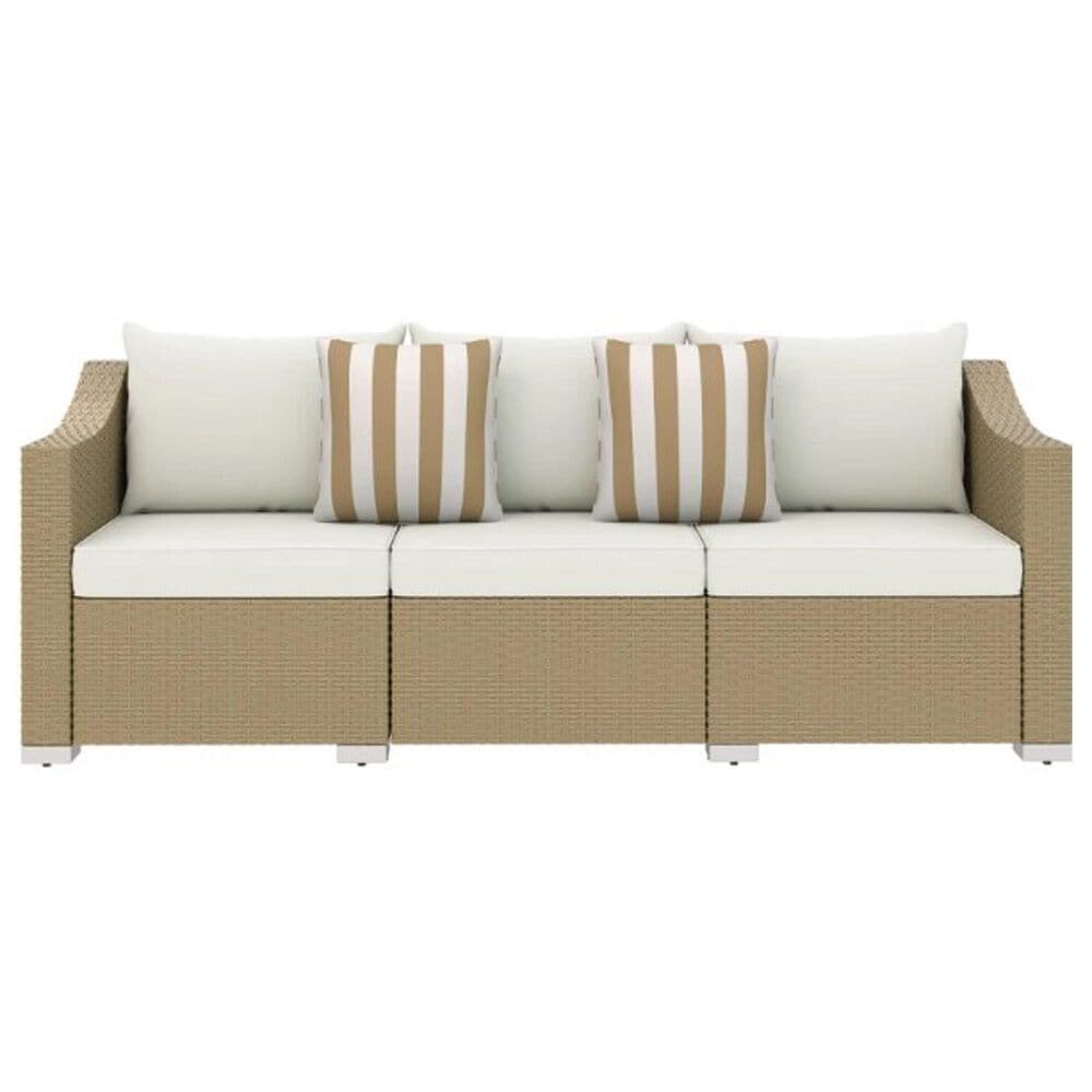 Hearth and Haven Outdoor Sofa with Cushions and Natural Wicker in Cream White, , large