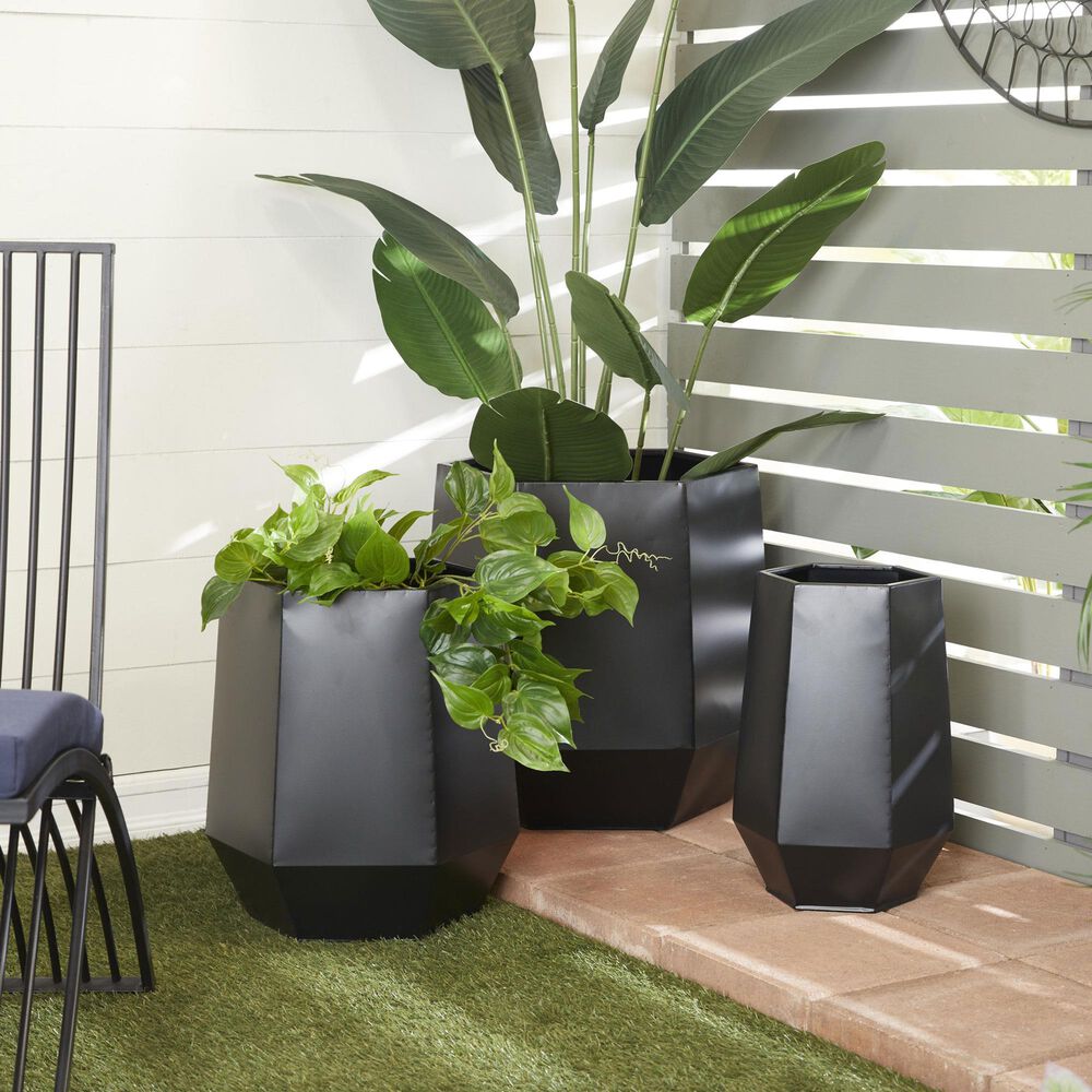 Maple and Jade Hexagon Planter in Matte Black &#40;Set of 2&#41;, , large
