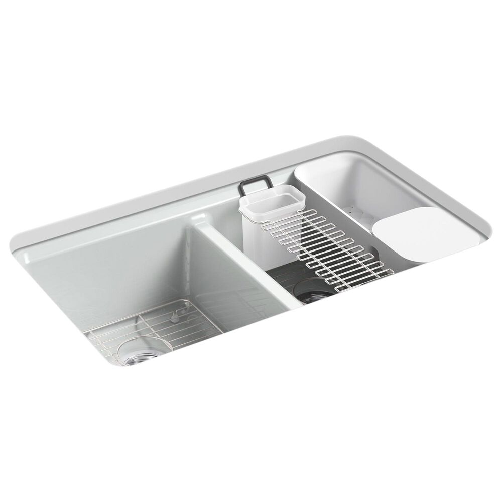 Kohler Riverby 33" Undermount Double Bowl Workstation Kitchen Sink in Ice Grey, , large