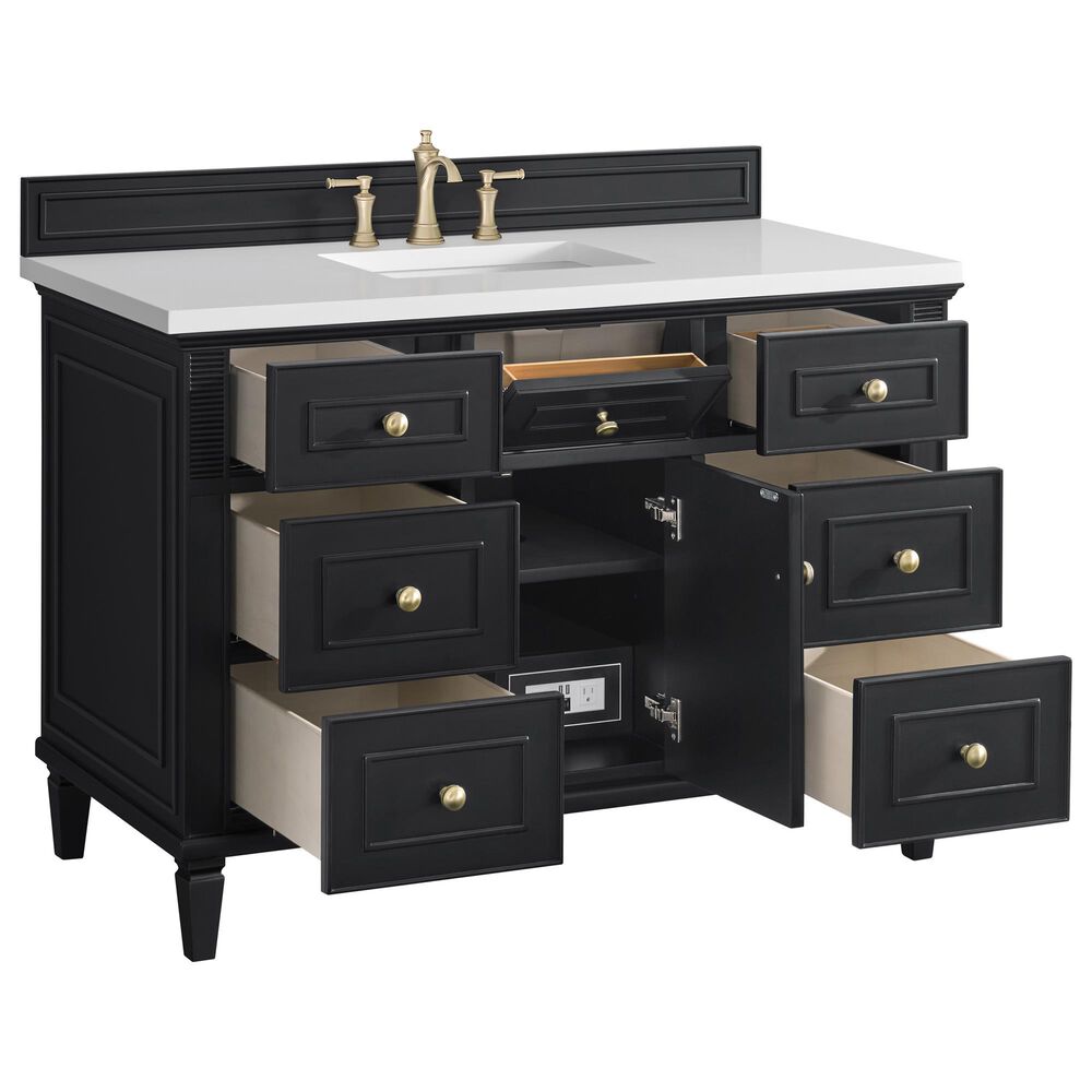James Martin Vanities Lorelai 48&quot; Single Vanity in Black Onyx with 3 cm White Zeus Quartz Top, , large