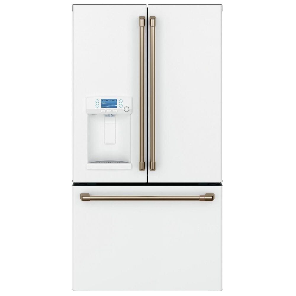 Cafe 27.8 Cu. Ft. French Door Refrigerator Energy Star with Hot Water  Dispenser in Matte White and Brushed Bronze