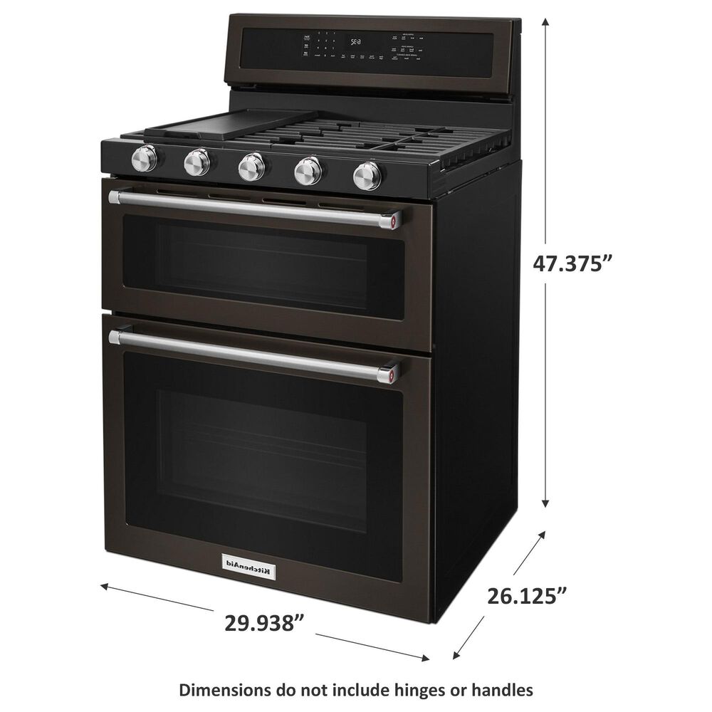 KitchenAid 30&quot; Gas Double Oven Convection Range in Black Stainless, , large