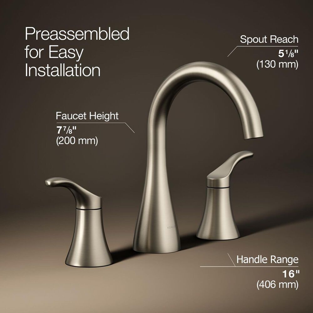Kohler Simplice Widespread Bathroom Sink Faucet in Vibrant Brushed Nickel, , large