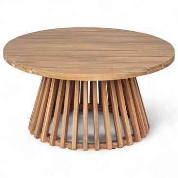 Hearth and Haven Outdoor Round Coffee Table with Slatted Base in Light Teak, , large