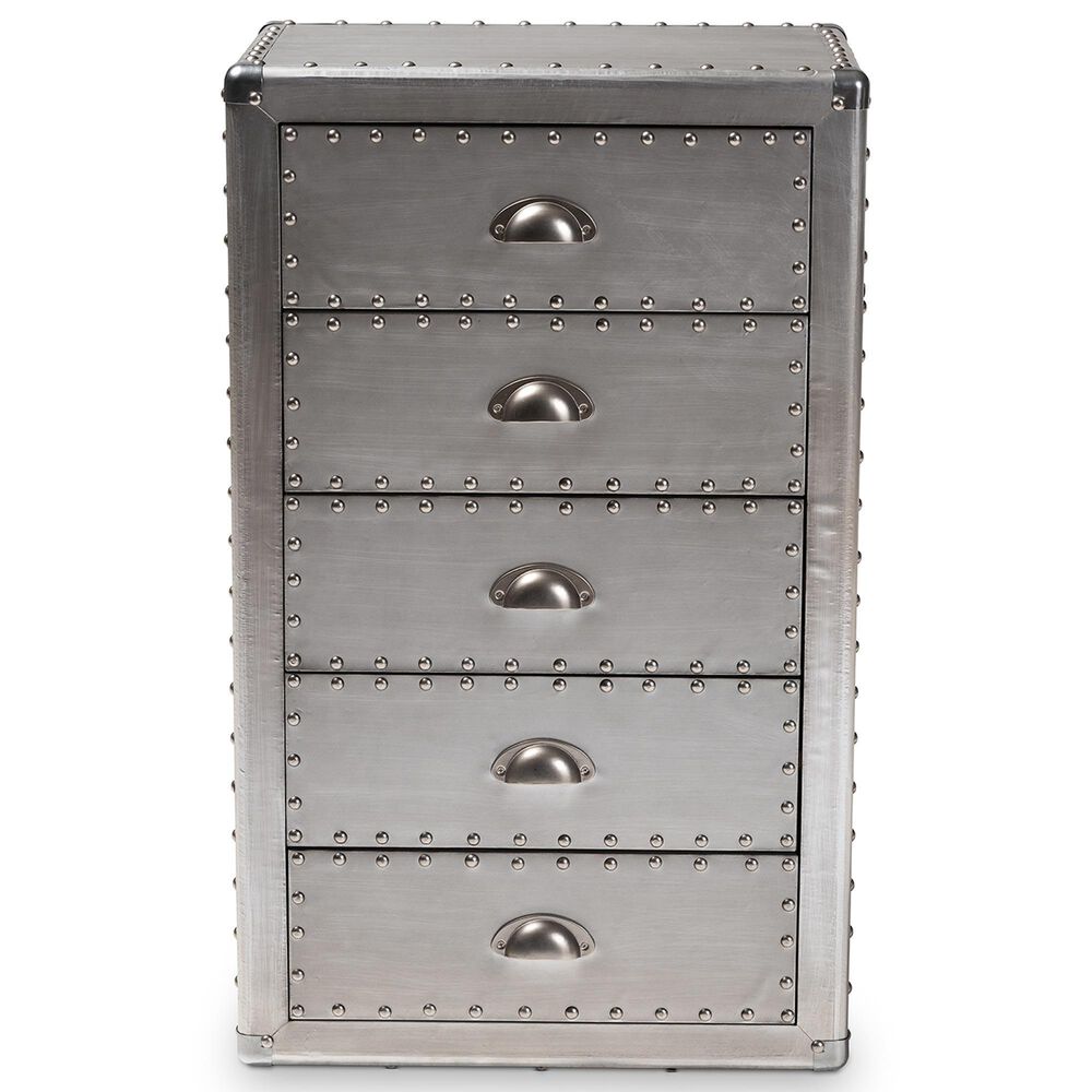 Baxton Studio Davet 5-Drawer Accent Storage Cabinet in Silver, , large