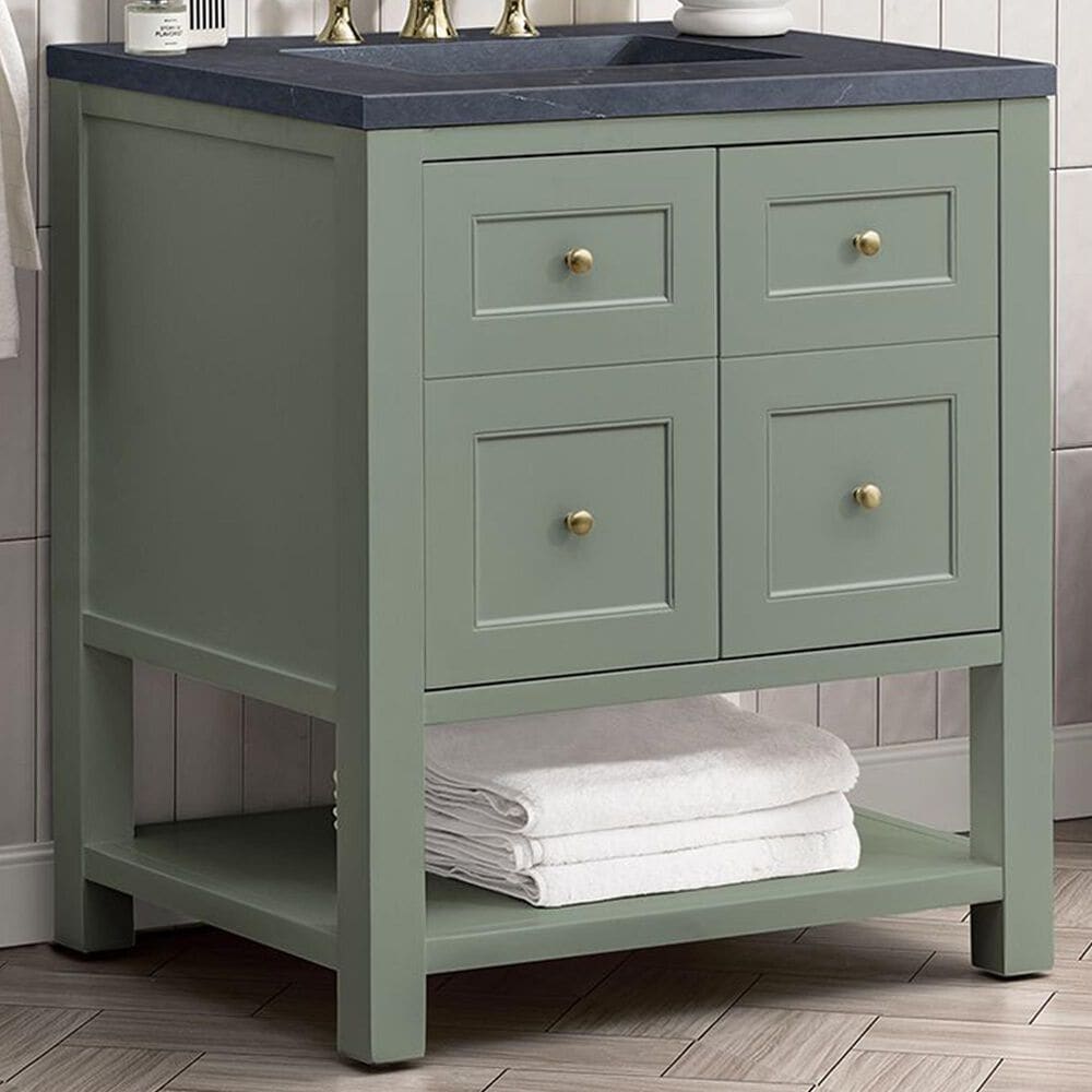 James Martin Vanities Breckenridge 30&quot; Single Bathroom Vanity in Smokey Celadon with 3 cm Charcoal Soapstone Quartz Top and Rectangular Sink, , large