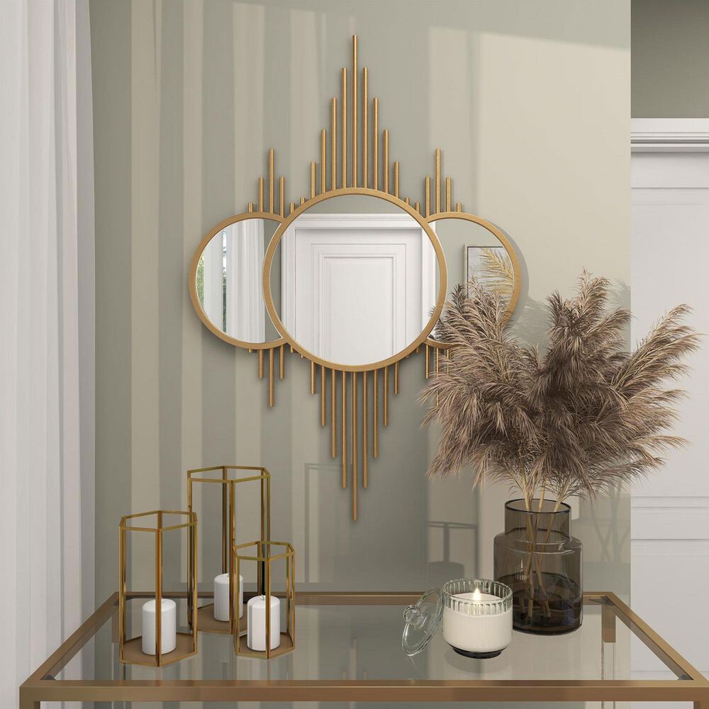 Maple and Jade Metal Geometric Wall Mirror in Gold, , large
