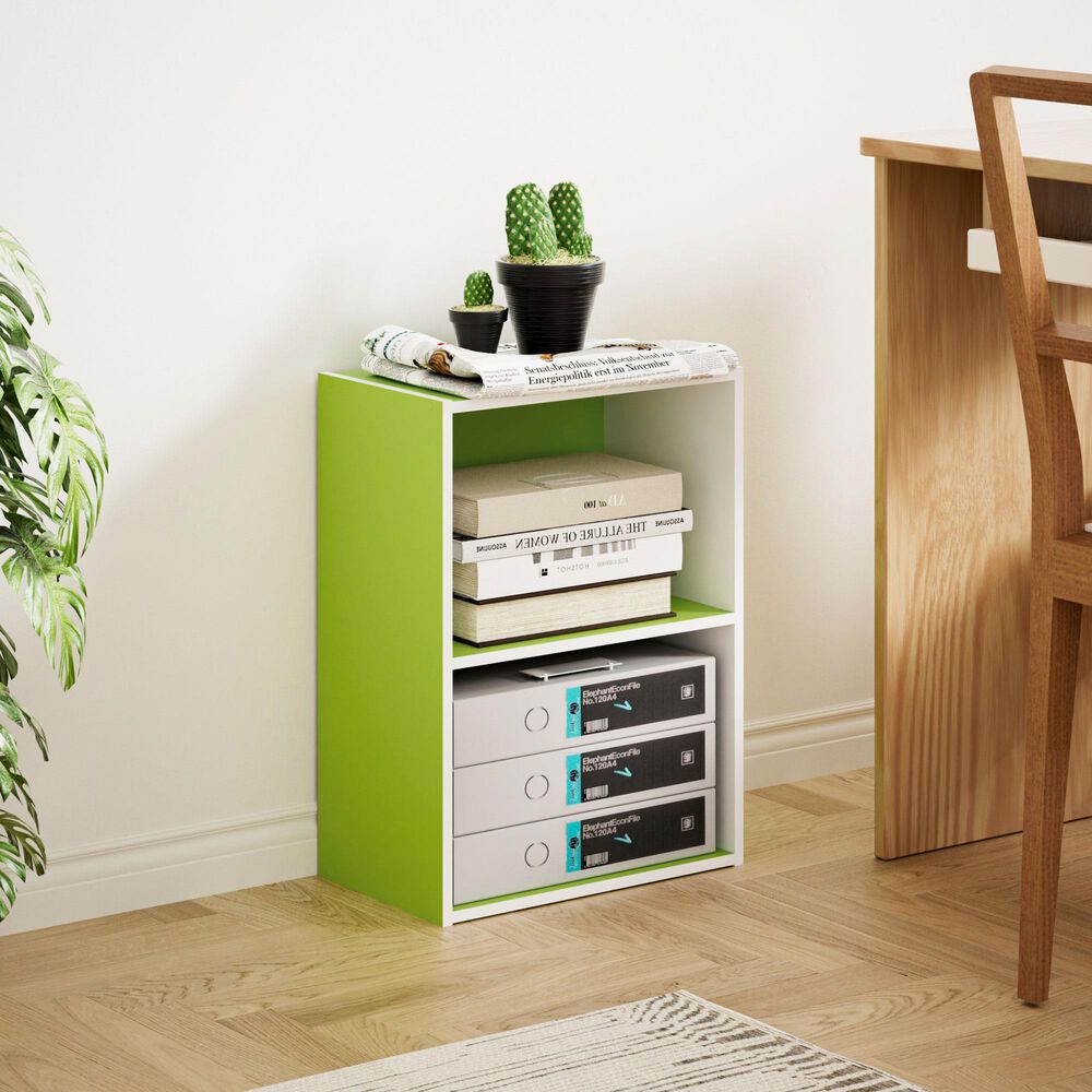 HOMLUX 2-Tier Cube Compact Storage Shelf Organizer Bookcase in Green and White, , large