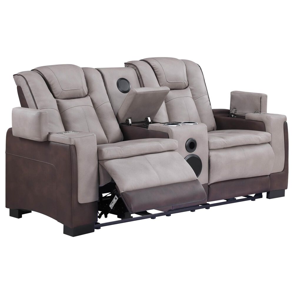Titanic Furniture Power Reclining Loveseat with Power Headrest in Brown, , large