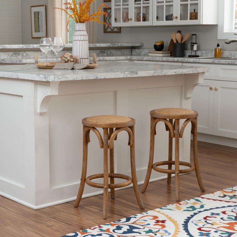 Linon Home Decor Rae Rattan Counter Stool in Weathered Grey, , large