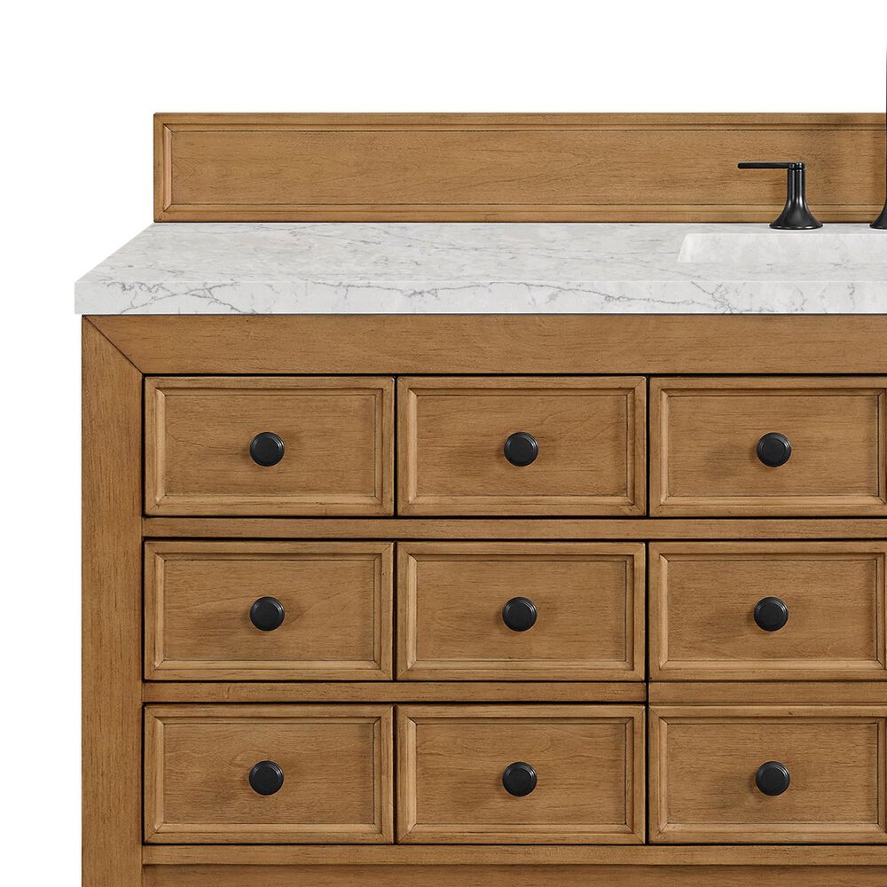 James Martin Malibu 60&quot; Single Bathroom Vanity in Amber Birch with 3 cm Eternal Jasmine Pearl Quartz Top and Rectangular Sink, , large