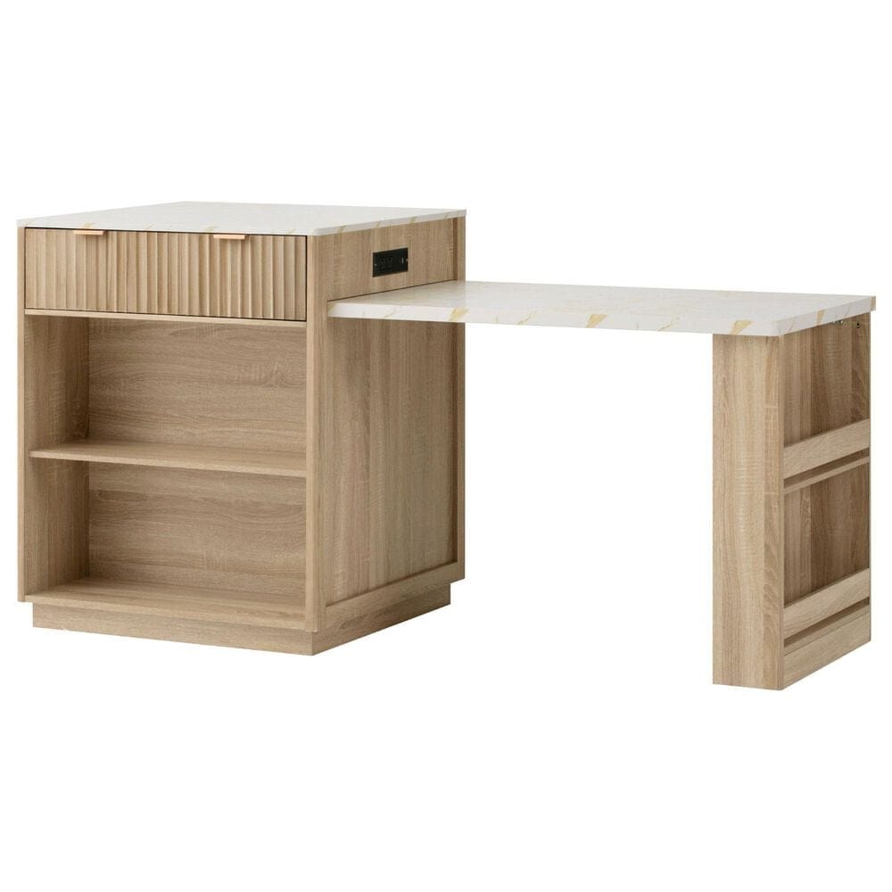 HOMLUX 83" Fluted Kitchen Island in Natural, , large