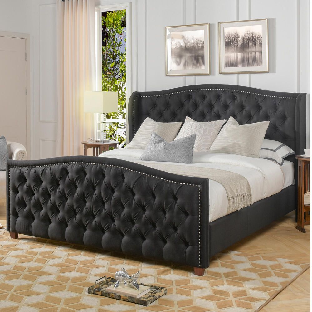 Jennifer Taylor Home Marcella King Upholstered Bed in Jet Black NFM