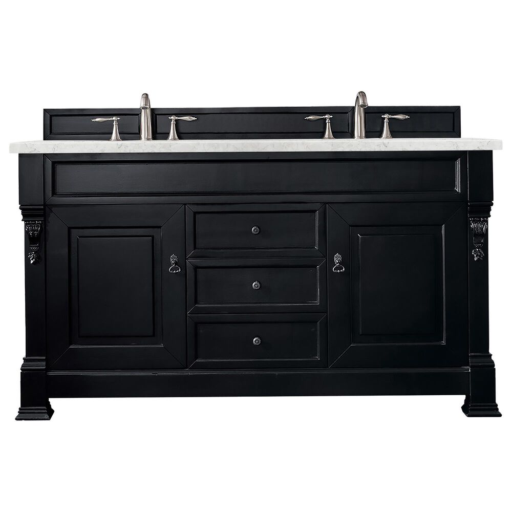 James Martin Vanities Brookfield 60" Double Bathroom Vanity in Antique Black with 3 cm Eternal Jasmine Pearl Quartz Top and Rectangle Sinks, , large