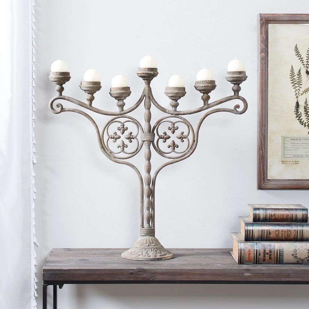 Maple and Jade 7-Light Vintage Scrolled Candelabra in Light Brown, , large