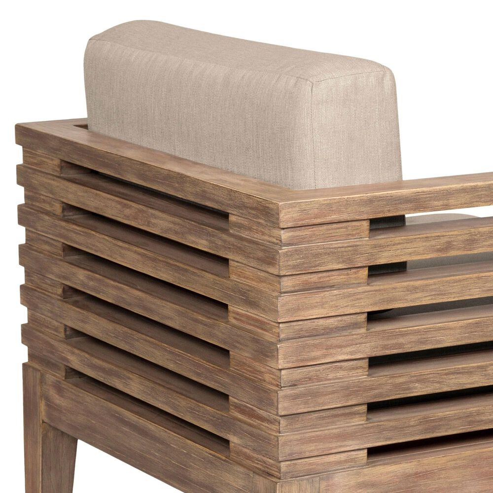 Armen Living Vivid Outdoor Dining Chair with Taupe Cushions in Brown Eucalyptus, , large