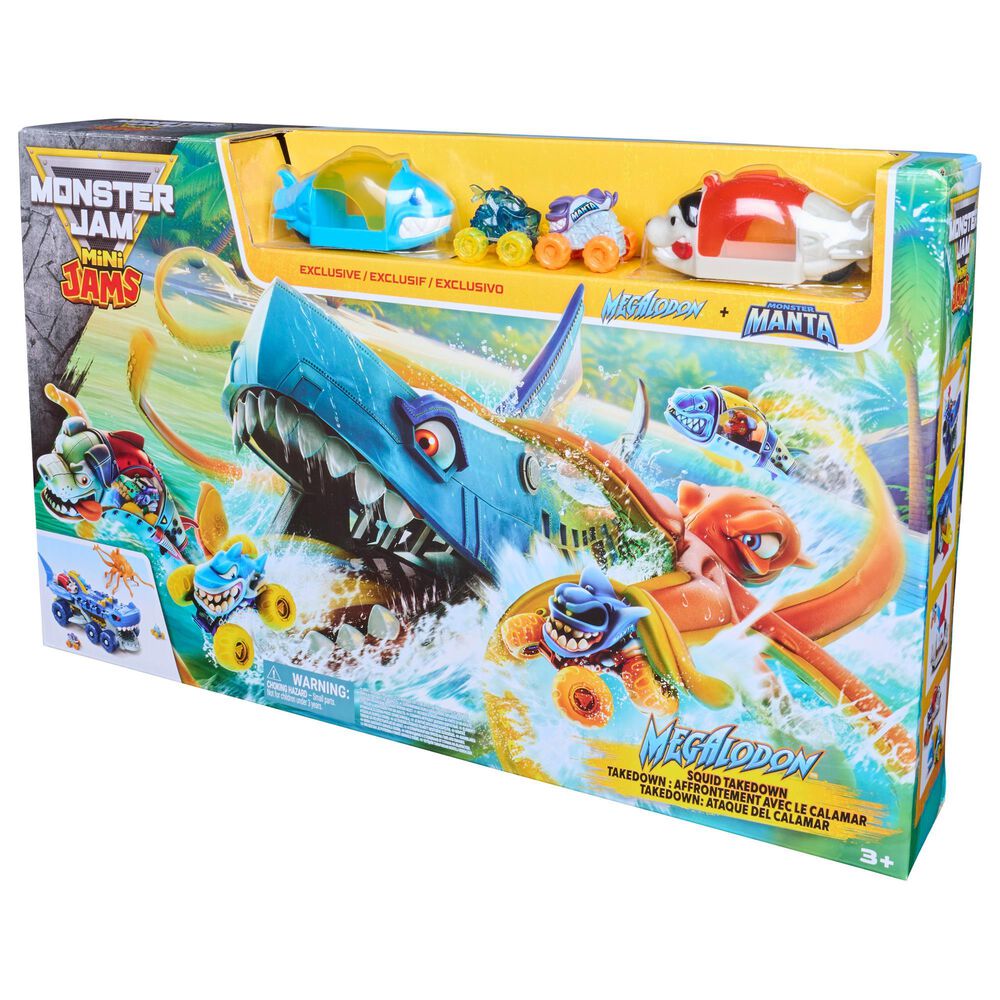 Monster Jam Mini Jams Megalodon Squid Takedown Playset, , large