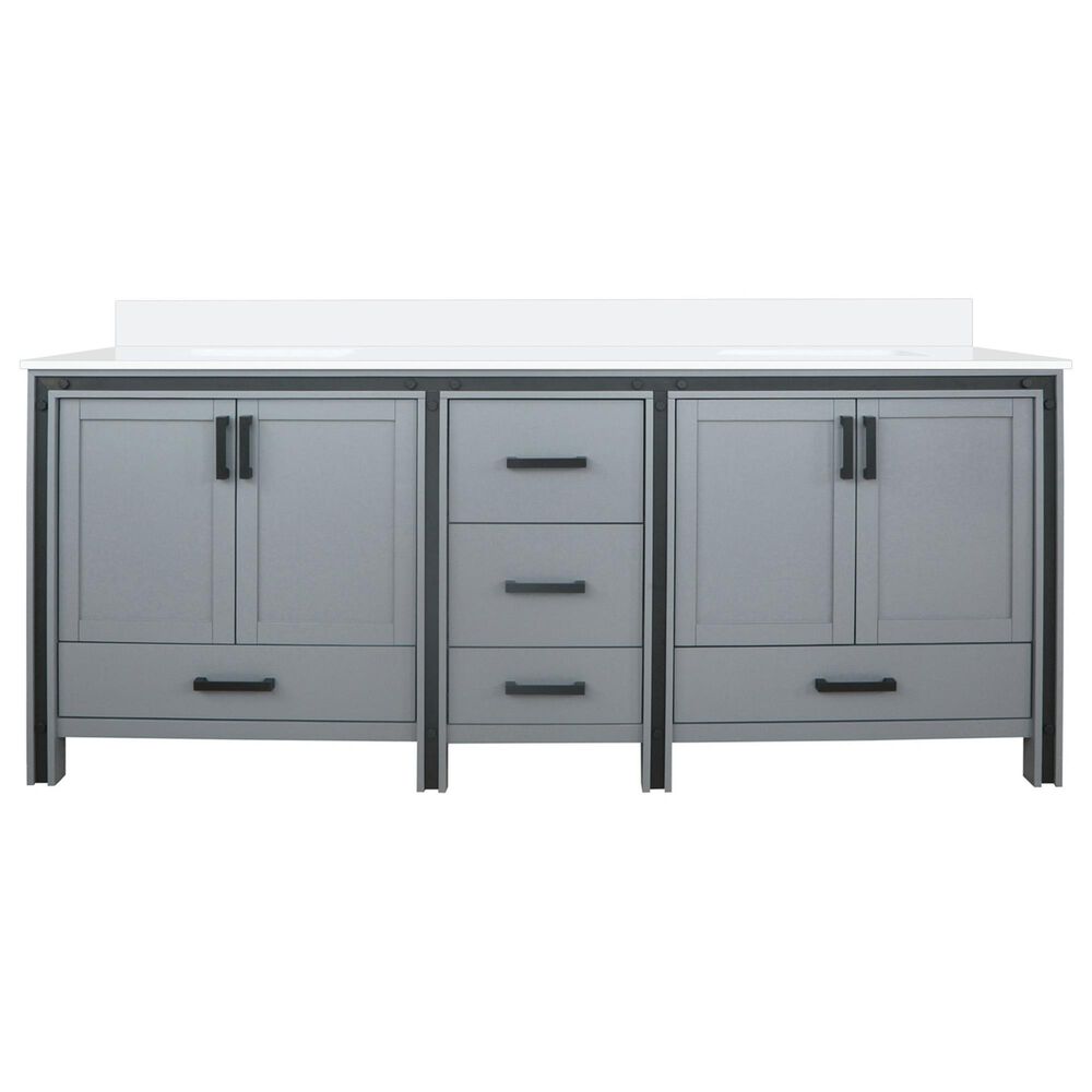 Lexora Home Ziva 84&quot; Double Bathroom Vanity in Dark Grey with 2 cm White Cultured Marble Top and Rectangular Sinks, , large