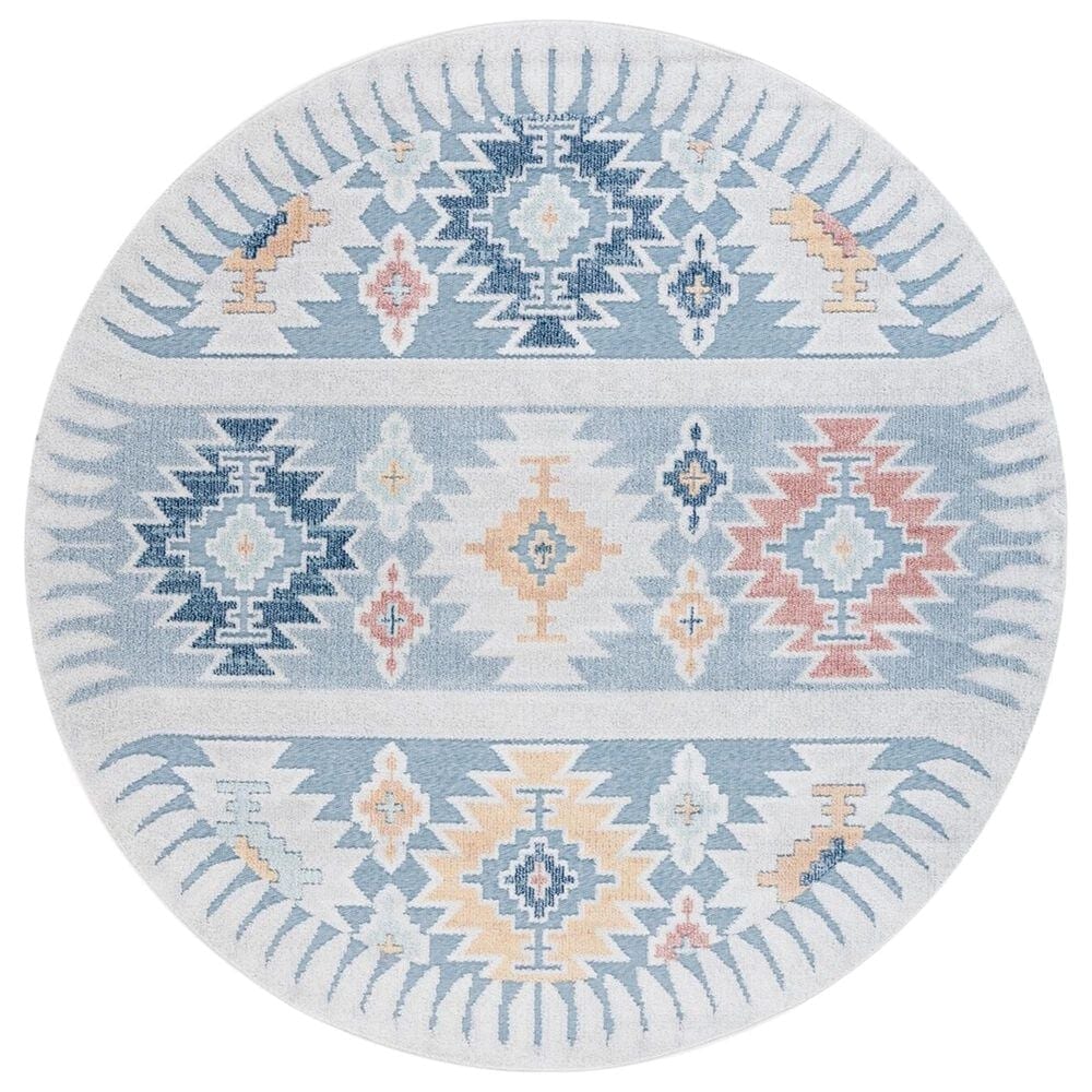 Safavieh Sarasota 6"7" Round Light Blue and Grey Indoor/Outdoor Area Rug, , large