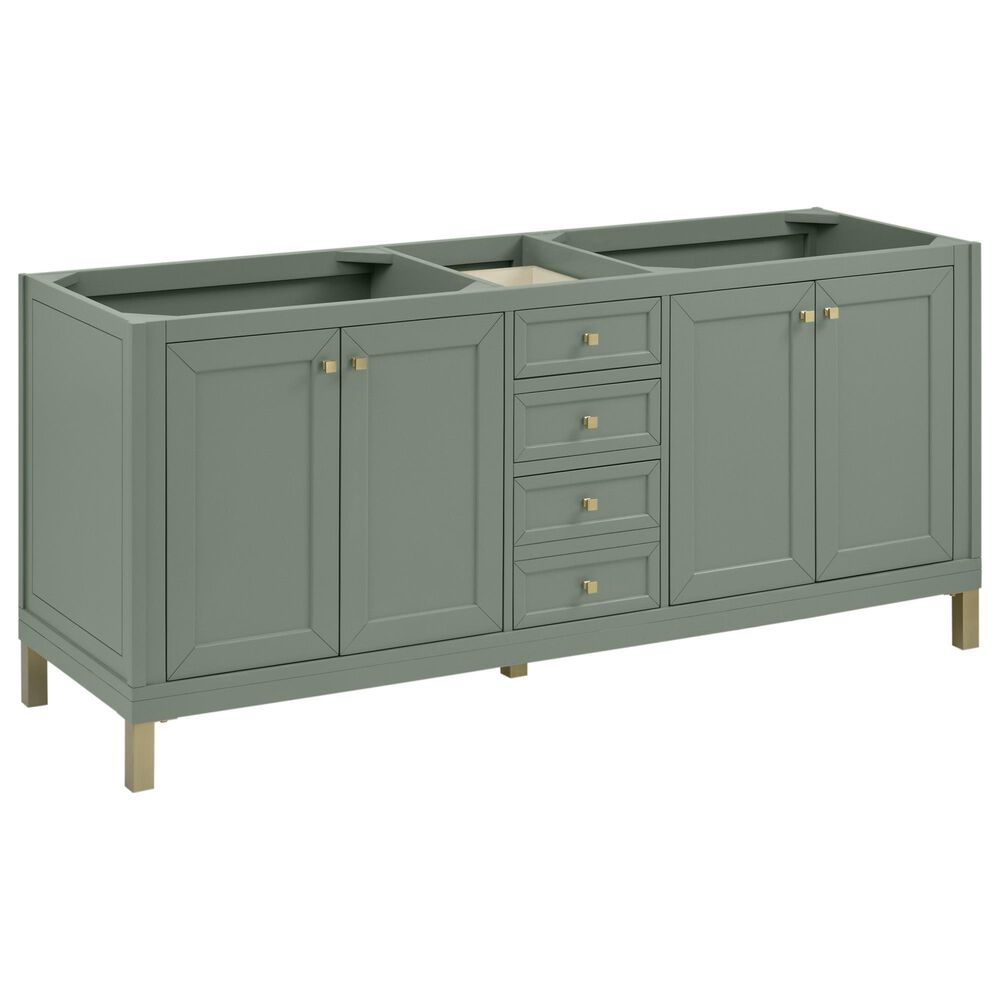 James Martin Vanities Chicago 72" Double Bathroom Vanity in Smokey Celadon with 3 cm Victorian Silver Quartz Top, Rectangular Sinks and FreePower Wireless Charger, , large