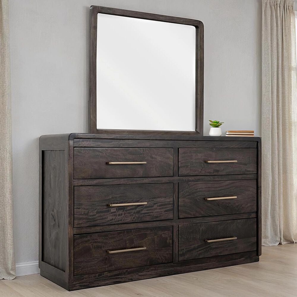 Fallridge Mezquite Solid Wood 6 Drawer Dresser and Mirror in Black natural Grain, , large