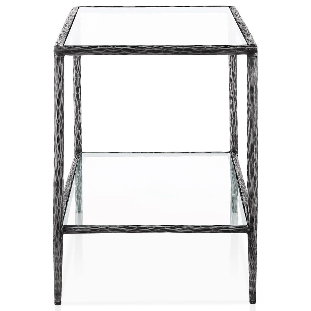 Furniture of America Lalia End Table with Tempered Glass Top and Open Storage Shelf in Gun Metal, , large