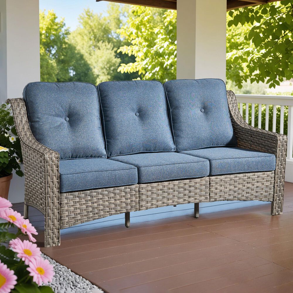 HOMLUX Outdoor Wicker Conversation Sofa in Denim Blue, , large