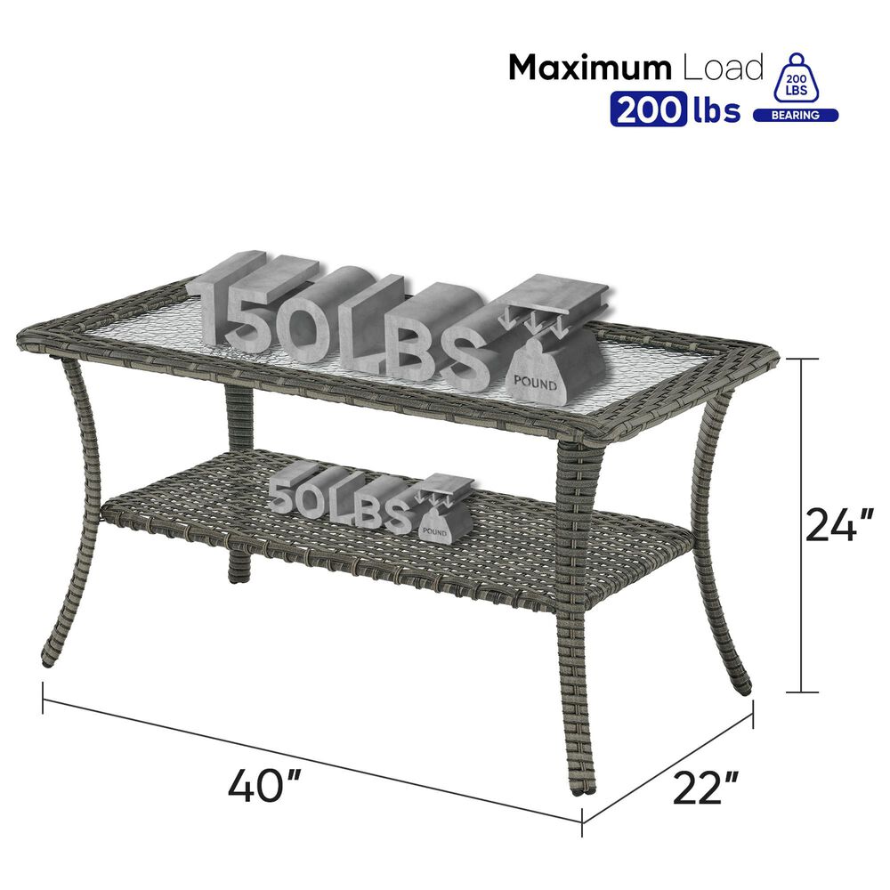 Sunwell Garden Outdoor Coffee Table with Shelf in Gray, , large